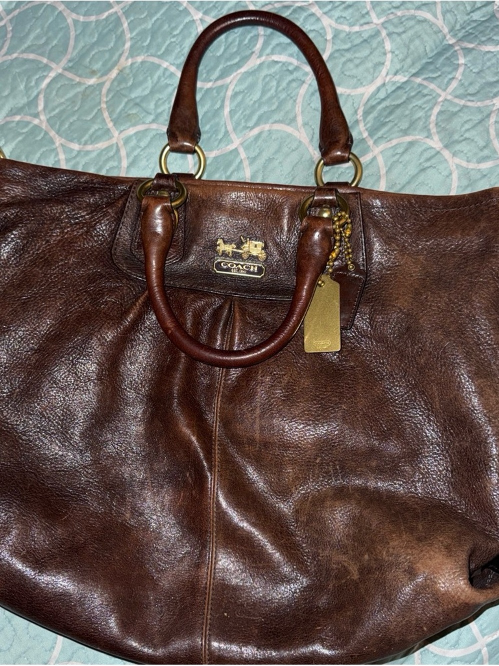Coach Dark Brown Leather Tote with Gold Hardware